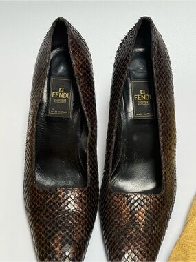 Fendi Brown Snakeskin Pointed Toe Pumps